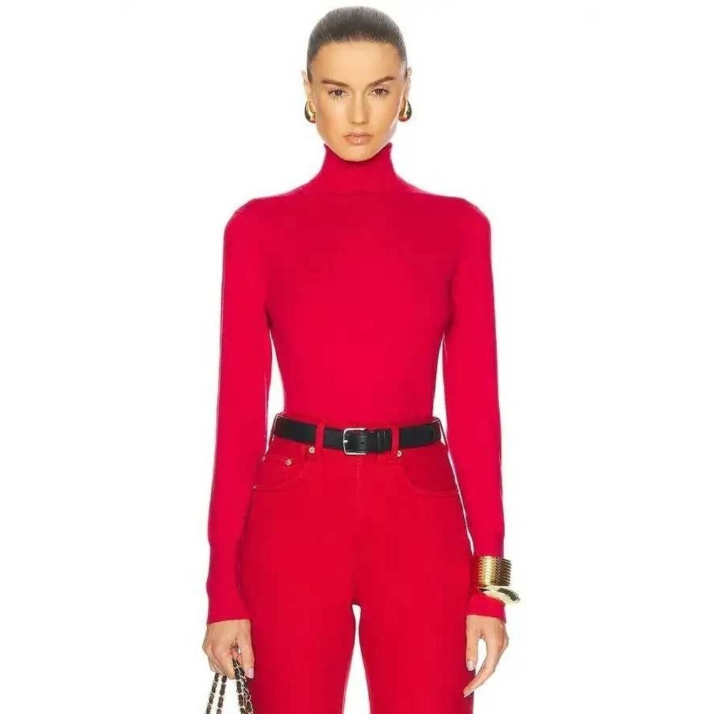 NWT L'Agence Flora Turtleneck Sweater in Lava Red-Gold buttons-Wool Blend-Medium
